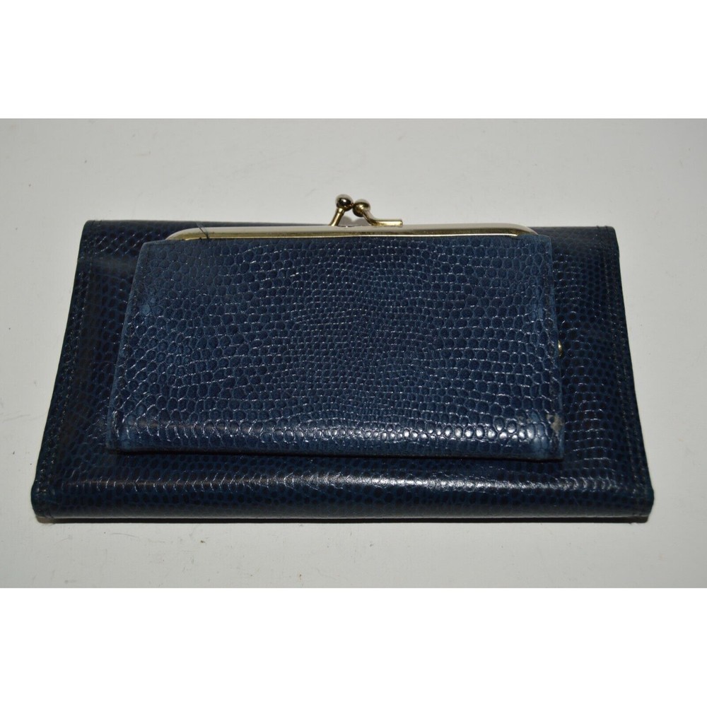 Vintage MUNDI 1970s Blue Leather Women's Wallet w/ Checkbook & Coin Purse Rare